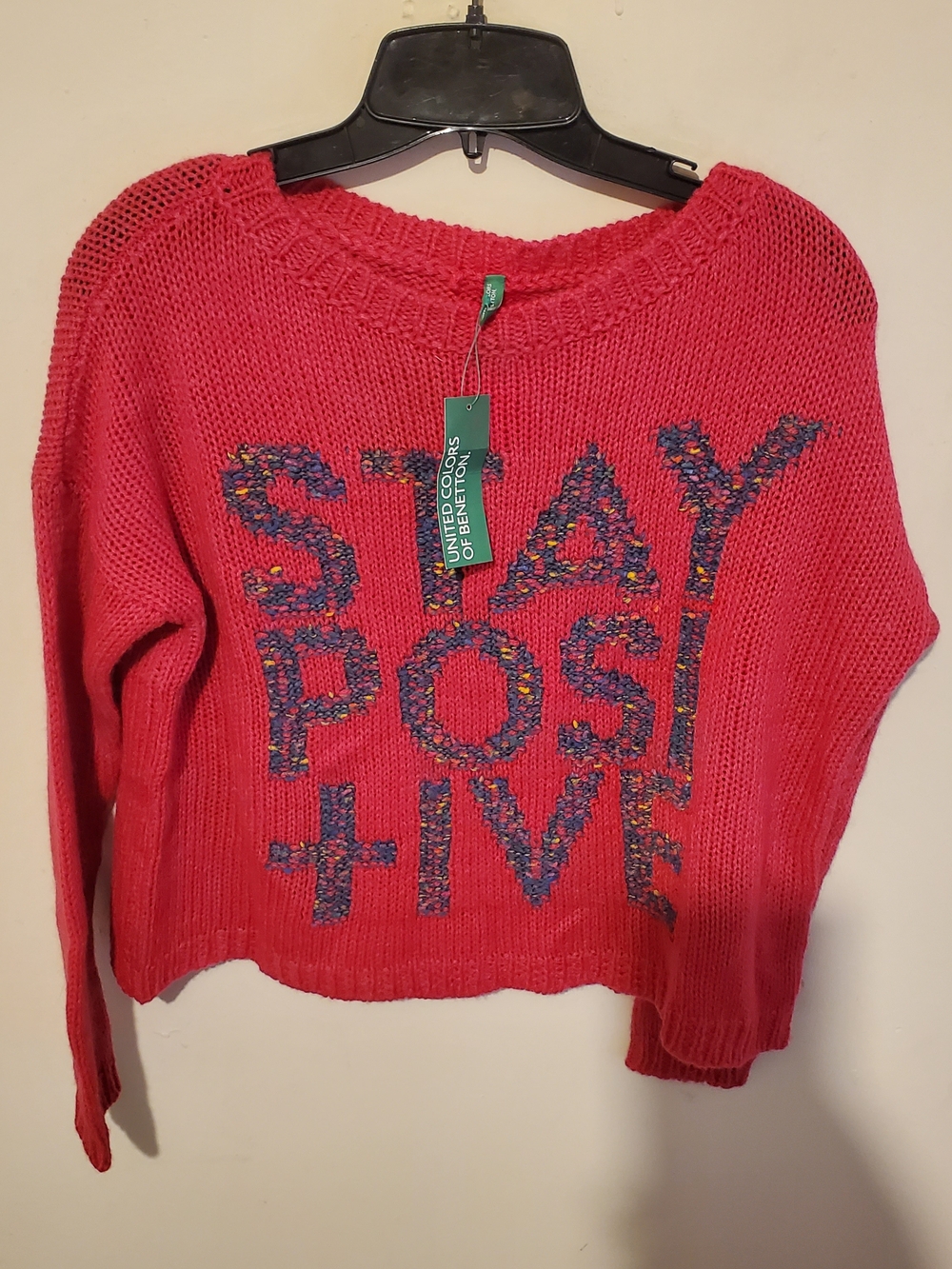 United Colors of Benetton Pink Knit 'Stay Positive' Sweater